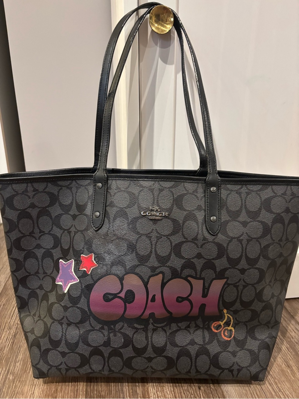 Coach Reversible City Tote in signature black and grey